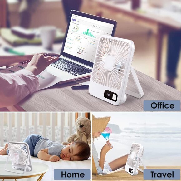 Portable Mini Desk Fan | USB Rechargeable, 5 Speeds, LCD Display, Quiet - Picture 7 of 11